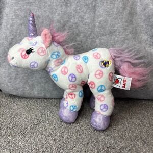 Webkinz Peace Unicorn Kids Small White Pink Purple Peace Sign Plush HM425